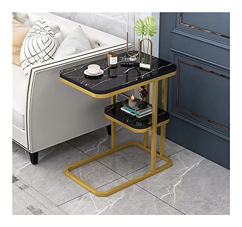 XwBaiW C-förmiger Schmaler Beistelltisch Sofa Nachttische Marmor Textur Schreibtisch Mit Ablageflächen for Wohnzimmer Kleiner Raum(Black 1) von XwBaiW