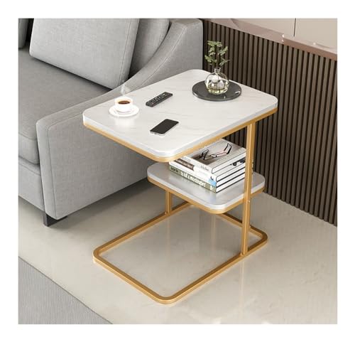 XwBaiW C-förmiger Schmaler Beistelltisch Sofa Nachttische Marmor Textur Schreibtisch Mit Ablageflächen for Wohnzimmer Kleiner Raum(White 1) von XwBaiW