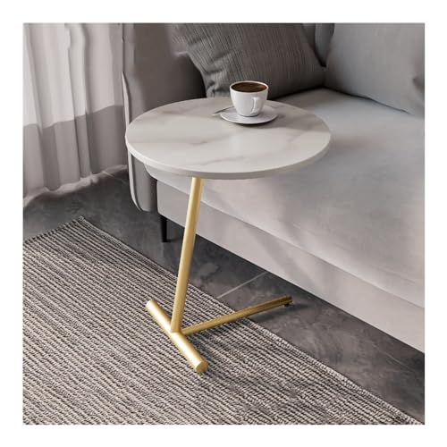 XwBaiW C-förmiger Sofabeistelltisch Mit Runder Kunstmarmorplatte Kaffee- Und Snack-Tablett Nachttisch Mit Metallrahmen Kleiner Raum(Bianco,Gold) von XwBaiW