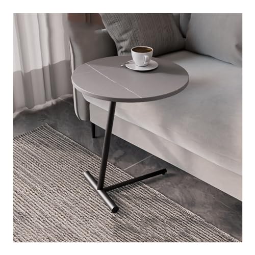 XwBaiW C-förmiger Sofabeistelltisch Mit Runder Kunstmarmorplatte Kaffee- Und Snack-Tablett Nachttisch Mit Metallrahmen Kleiner Raum(Grau,Schwarz) von XwBaiW