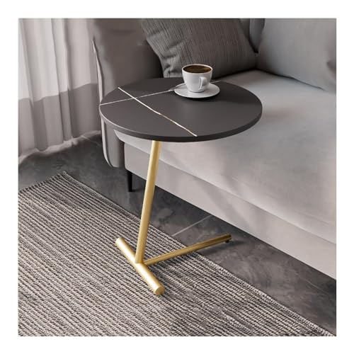 XwBaiW C-förmiger Sofabeistelltisch Mit Runder Kunstmarmorplatte Kaffee- Und Snack-Tablett Nachttisch Mit Metallrahmen Kleiner Raum(Schwarz,Gold) von XwBaiW