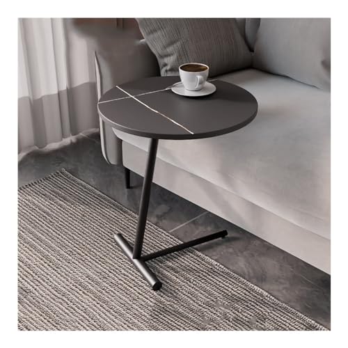 XwBaiW C-förmiger Sofabeistelltisch Mit Runder Kunstmarmorplatte Kaffee- Und Snack-Tablett Nachttisch Mit Metallrahmen Kleiner Raum(Schwarz,Schwarz) von XwBaiW