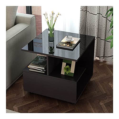 XwBaiW Quadratischer Beistelltisch 3-Tier Nachttisch Kleines Sofa Couchtische Moderner Akzent Mit Offenem Regal Keine Montage Erforderlich(Schwarz,60X60X50cm) von XwBaiW