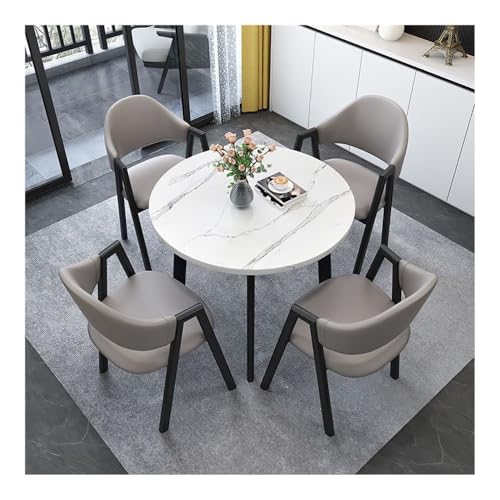 XwBaiW Runder Esstisch for 4 Faux Marmor Tischplatte Und 4 Stühle 5 Stück Moderner Küchentisch Set for Esszimmer(Bianco,Gray 2) von XwBaiW