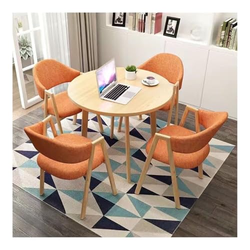 XwBaiW Runder Esstisch for 4 Faux Marmor Tischplatte Und 4 Stühle 5 Stück Moderner Küchentisch Set for Esszimmer(Yellow,Orange 1) von XwBaiW