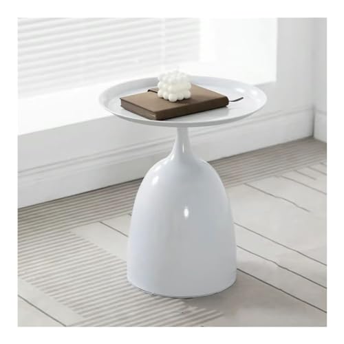 XwBaiW Runder Geriffelter Beistelltisch Getränk Couch Sofa Kaffee Tee Tische Nachttisch Mit Metallgestell for Kleine Räume, Einfache Montage(Bianco,40 * 42) von XwBaiW