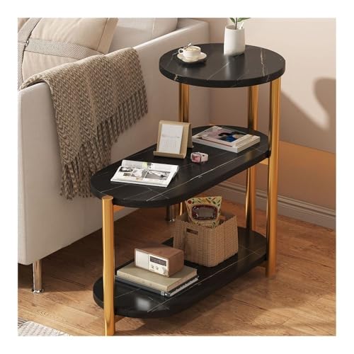 XwBaiW Schmaler Beistelltisch 3-Tier Small End Slim Nightstand Nachttische Faux Marmor Tischplatte Mit Stilvollem Metallrahmen Platzsparende Trapezmöbel(Black 1,Small) von XwBaiW