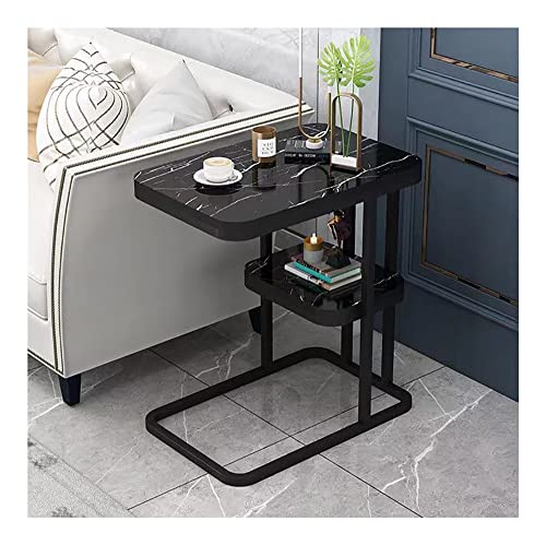 XwBaiW Schmaler Beistelltisch C-Form Sofa Nachttische Nachttisch Marmor Textur Schreibtisch Platzsparend Leicht Zu Montieren(Black 2) von XwBaiW