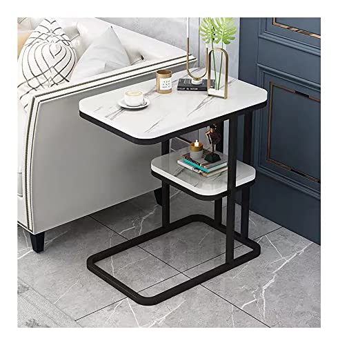 XwBaiW Schmaler Beistelltisch C-Form Sofa Nachttische Nachttisch Marmor Textur Schreibtisch Platzsparend Leicht Zu Montieren(White 2) von XwBaiW