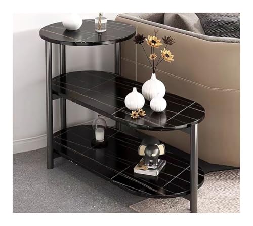 XwBaiW Schmaler Beistelltisch Kleines Sofa Schlanke Tische Nachttisch Kunstmarmor Tischplatte Mit 3-Schicht Offenen Ablagefächern(Black 2,Small) von XwBaiW
