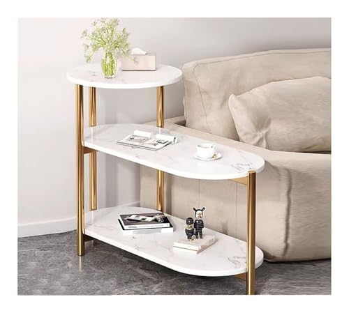 XwBaiW Schmaler Beistelltisch Kleines Sofa Schlanke Tische Nachttisch Kunstmarmor Tischplatte Mit 3-Schicht Offenen Ablagefächern(White 1,Large) von XwBaiW