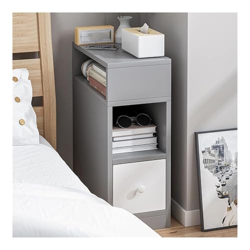XwBaiW Schmaler Beistelltisch Nachttisch Geriffelte Nachttische Mit Kommode Offene Ablagefächer for Schlafzimmer & Wohnzimmer(Grau,1 Tier) von XwBaiW