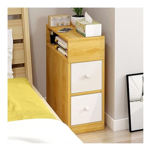 XwBaiW Schmaler Beistelltisch Nachttisch Geriffelte Nachttische Mit Kommode Offene Ablagefächer for Schlafzimmer & Wohnzimmer(Wood,30cm W 2 Tier) von XwBaiW