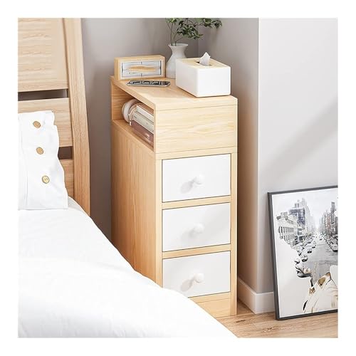 XwBaiW Schmaler Beistelltisch Nachttisch Geriffelte Nachttische Mit Kommode Offene Ablagefächer for Schlafzimmer & Wohnzimmer(Wood,30cm W 3 Tier) von XwBaiW