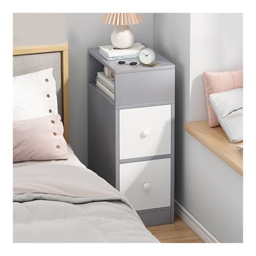 XwBaiW Schmaler Beistelltisch Nachttisch Geriffelte Nachttische Mit Offenen Ablagefächern Moderne Möbel for Schlafzimmer & Wohnzimmer Organisation(Grau,25cm W 2 Tier) von XwBaiW