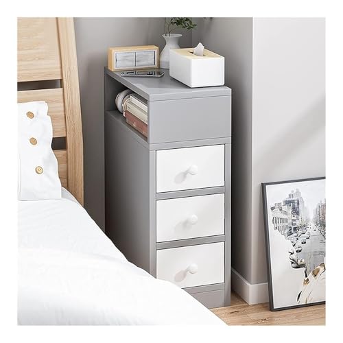 XwBaiW Schmaler Beistelltisch Nachttisch Geriffelte Nachttische Mit Offenen Ablagefächern for Wohnzimmer, Schlafzimmer Und Kleine Räume(Grau,25cm W 3 Tier) von XwBaiW