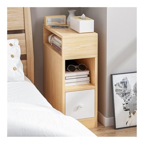 XwBaiW Schmaler Beistelltisch Nachttisch Geriffelte Nachttische Mit Offenen Ablagefächern for Wohnzimmer, Schlafzimmer Und Kleine Räume(Wood,1 Tier) von XwBaiW