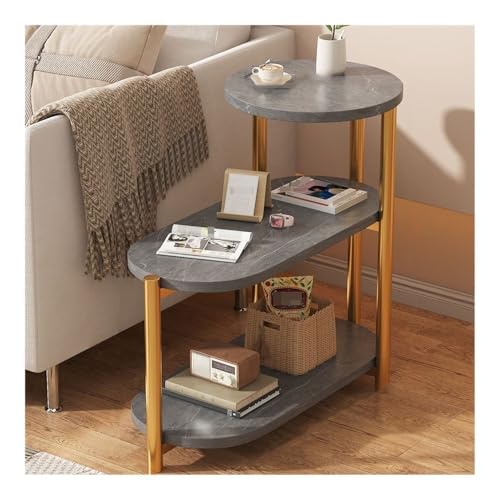 XwBaiW Schmaler Beistelltisch Small End Slim Tables Nachttisch Bedside Faux Marble Tableop Mit 3 Tier Storage Shelf for Kleine Räume, Wohnzimmer, Schlafzimmer(Gray 1,Small) von XwBaiW