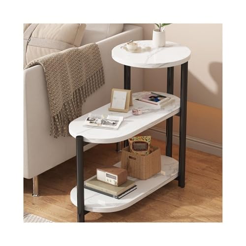 XwBaiW Schmaler Beistelltisch Small End Slim Tables Nachttisch Bedside Faux Marble Tableop Mit 3 Tier Storage Shelf for Kleine Räume, Wohnzimmer, Schlafzimmer(White 2,Large) von XwBaiW