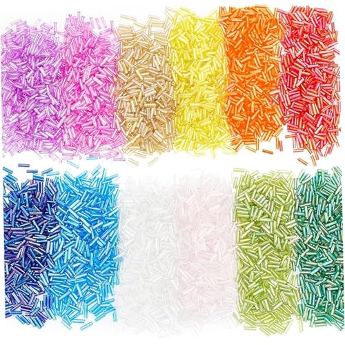12 Beutel Bugle Perlen, 12 Farben 2x7mm lebendige Glasrohrperlen für Schmuckherstellung DIY -Handwerk von Xweptuy