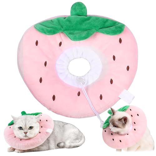 Xweptuy Katze weicher Kegel, niedliche Erdbeeren Katzenkegelkragen, Verstellbarer Wiederherstellungskragen mit Kordelkordel, Bequeme Xweptuy Katze weicher Kegel, niedliche Erdbeeren Katzenkegelkragen, Verstellbarer Wiederherstellungskragen mit Kordelkordel, Bequeme von Xweptuy
