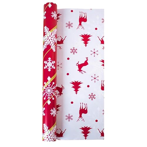 Weihnachtspapier 17in x 33ft Schneeflocken, Baum und Rentierpapier doppelseitige Weihnachtsbrötchen für Geschenke, Dekor, De Weihnachtspapier 17in x 33ft Schneeflocken, Baum und Rentierpapier doppelseitige Weihnachtsbrötchen für Geschenke, Dekor, De von Xweptuy