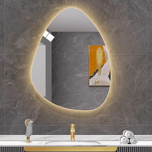 Xxbbyubo 100x75cm Rahmenloser Schmink Wandspiegel mit Beleuchtung, 120cm Mode Unregelmäßiger Dimmbar Ankleidespiegel, Badezimmerspiegel mit Intelligent Antibeschlag(24 * 32in/60 * 80cm) von Xxbbyubo