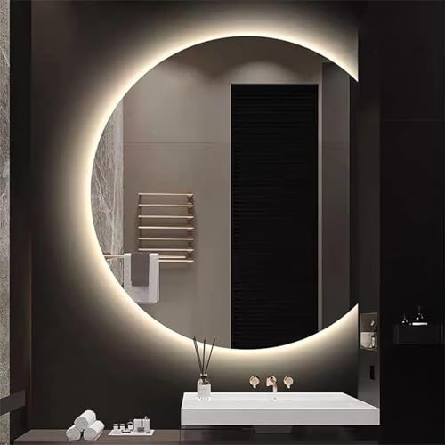 Xxbbyubo 100x90cm Halbrunder Wandspiegel LED Hinterleuchteten Dekospiegel mit 3 Farben Dimmbar 90x80cm Rahmenloser Beschlagfrei Badezimmerspiegel mit Touchschalter(Right Cut,70 * 60cm) von Xxbbyubo