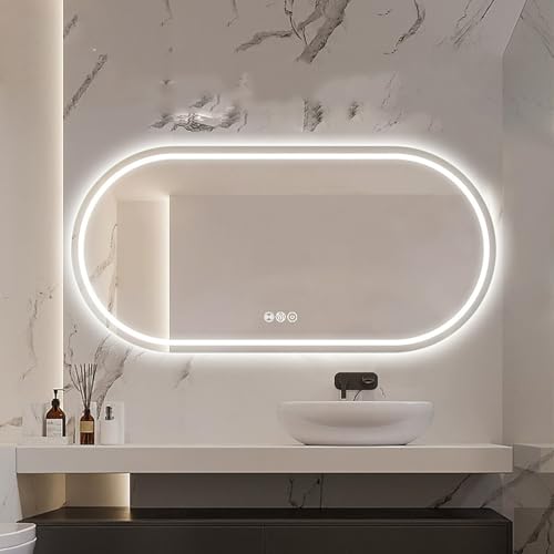 Xxbbyubo 120x70cm Oval Dekospiegel mit Beleuchtung Modern Antibeschlag Badspiegel LED 3 Lichtfarbe Schminkspiegel mit Touchschalter Dimmbar(80x130cm/32x51In) von Xxbbyubo