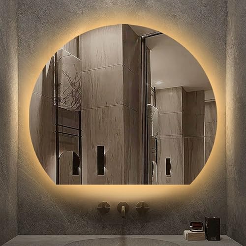 Xxbbyubo 3 Lichtfarbe Rahmenlos Halbrunder Badspiegel Dimmbar Beschlagfrei Wandspiegel mit Touchschalter für Bad Schlafzimmer Wohnzimmer Eingang(Under Cut,36inch) von Xxbbyubo