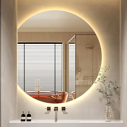 Xxbbyubo 70cm Led Badspiegel mit Licht 80cm Halbrunder Beleuchteter Kosmetikspiege 90cm Rahmenlos Bad Anti-Beschlag Spiegel mit Beleuchtung 3 Lichtfarbe(Left Cut,100cm/40in) von Xxbbyubo