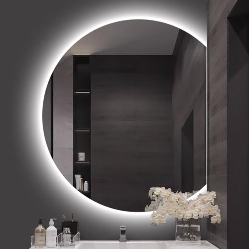 Xxbbyubo 70cm Led Badspiegel mit Licht 80cm Halbrunder Beleuchteter Kosmetikspiege 90cm Rahmenlos Bad Anti-Beschlag Spiegel mit Beleuchtung 3 Lichtfarbe(Right Cut,100cm/40in) von Xxbbyubo