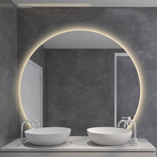 Xxbbyubo 70cm Led Badspiegel mit Licht 80cm Halbrunder Beleuchteter Kosmetikspiege 90cm Rahmenlos Bad Anti-Beschlag Spiegel mit Beleuchtung 3 Lichtfarbe(Under Cut,100cm/40in) von Xxbbyubo