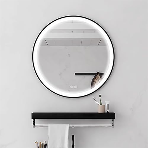 Xxbbyubo 80cm Gold Rund Spiegel mit Beleuchtung LED Kosmetikspiegel mit Metallrahmen Dimmbar Anti-Beschlag Badezimmerspiegel mit Touchschalter(Black,36in/90cm) von Xxbbyubo