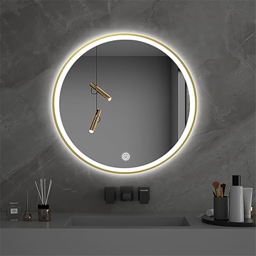Xxbbyubo 80cm Gold Rund Spiegel mit Beleuchtung LED Kosmetikspiegel mit Metallrahmen Dimmbar Anti-Beschlag Badezimmerspiegel mit Touchschalter(Gold,24in/60cm) von Xxbbyubo