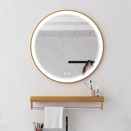 Xxbbyubo 80cm Groß LED Schminkspiegel mit Beleuchtung, 90cm Rund Rahmen Schwarz Wandspiegel für Eingangshalle, Antibeschlag Badspiegel mit 3 Lichtfarben Dimmbar(Gold,80cm/32) von Xxbbyubo