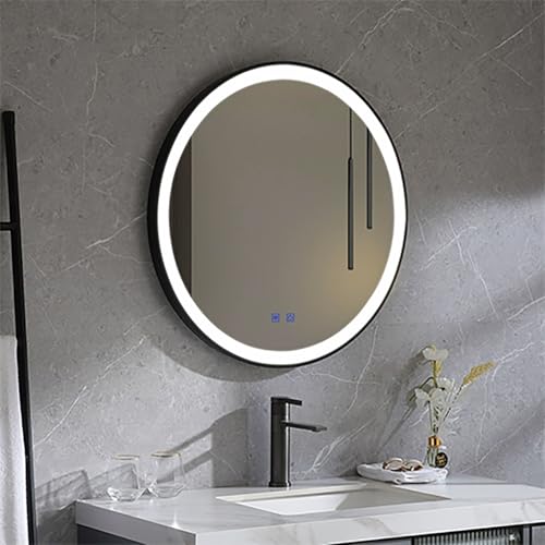 Xxbbyubo 80cm LED Badspiegel Rund mit Goldrahmen, Groß Beschlagfrei Schminkspiegel mit Beleuchtung, 3 Lichtfarben Dimmbar Eitelkeitsspiegel mit Touchschalter(Black,40in/100cm) von Xxbbyubo