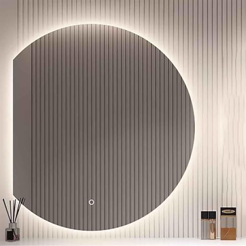 Xxbbyubo 90/100cm Rahmenlos Bad Wandspiegel, 80x70cm Anti-Beschlag Halbrunder Badspiegel mit Touch-Schalter, 3 Lichtfarbe Schminkspiegel, Explosionsschutz(Left Cut,36inch/90cm) von Xxbbyubo