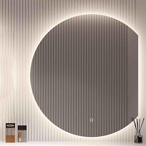 Xxbbyubo 90/100cm Rahmenlos Bad Wandspiegel, 80x70cm Anti-Beschlag Halbrunder Badspiegel mit Touch-Schalter, 3 Lichtfarbe Schminkspiegel, Explosionsschutz(Right Cut,36inch/90cm) von Xxbbyubo