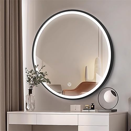 Xxbbyubo Antibeschlag Wandspiegel mit Goldrahmen für Badezimmer, 100cm Rund LED 3 Lichtfarbe Dekospiegel, Touchschalter Intelligent Dimmbar Badspiegel(Black,80x80cm) von Xxbbyubo