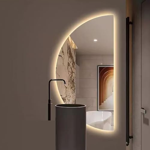 Xxbbyubo Badspiegel 60x120cm Groß Halbkreis 3 Lichtfarbe Dimmbar Intelligent Antibeschlag Touchschalter Badezimmerspiegel, Modern 50x100cm LED Hinterleuchteten Wandspiegel mit Beleuchtung(Left semicir von Xxbbyubo