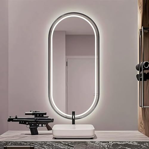 Xxbbyubo Gold Modern Dimmbar Spiegel mit Beleuchtung, 60x100cm Wandspiegel Oval mit Touchschalter für Badezimmer, Beschlagfrei Wasserdicht Schminkspiegel 70x120cm(Black,60x90cm) von Xxbbyubo