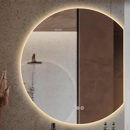 Xxbbyubo Groß Halbrunder Badspiegel mit 3 Lichtfarbe, 90/100cm Dimmbar Rahmenlos Wandspiegel Unregelmäßiger Wandmontage Antibeschlag Spiegel mit Touch-Schalter(Right Cut,36inch) von Xxbbyubo
