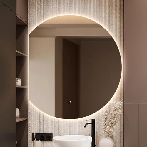 Xxbbyubo Halbrunder 3 Lichtfarbe Schminkspiegel Groß 100cm Rahmenlos Dekorativer Wandspiegel mit Hinterleuchteten, 90cm LED Antibeschlag Spiegel mit Beleuchtung Dimmbar(Left Cut,80cm/32in) von Xxbbyubo