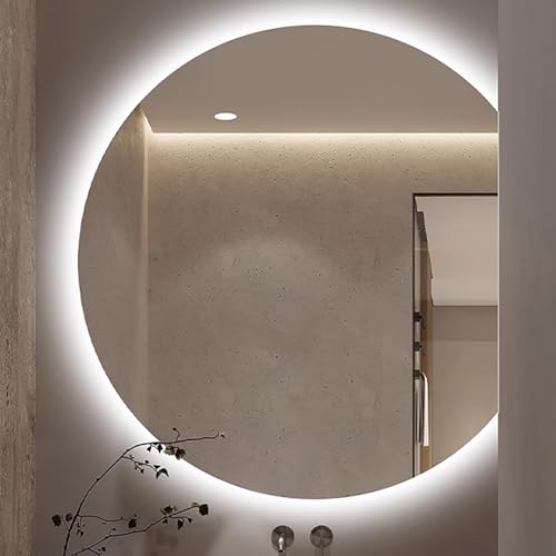 Xxbbyubo Halbrunder Bad Spiegel mit Beleuchtung 3 Lichtfarbe, 90/100cm Groß Beschlagfrei Rahmenloser Kosmetikspiegel für Badezimmer mit Touch-Schalter(Right Cut,32x36inch) von Xxbbyubo