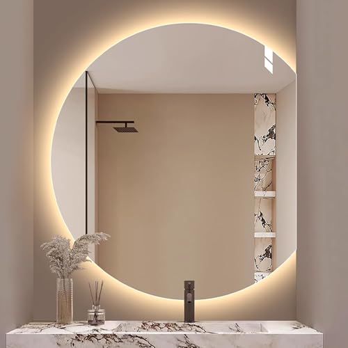 Xxbbyubo Halbrunder Spiegel Bad mit Beleuchtung Groß Unregelmäßiger 3 Lichtfarbe Dimmbar Dekospiegel Antibeschlag Intelligent Schminkspiegel mit Touchschalter(Right Cut,80 * 70cm) von Xxbbyubo