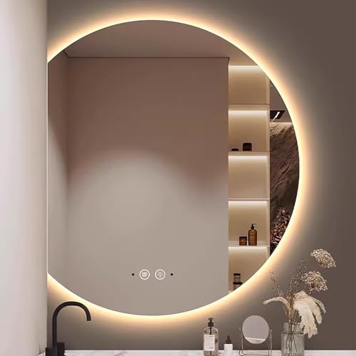 Xxbbyubo Intelligent Schminkspiegel mit Touchschalter, Halbrunder 3 Lichtfarben LED Dimmbar Dekospiegel, Anti-Beschlag Rahmenlos Spiegel Bad 80/90/100cm(Left Cut,70cm/28in) von Xxbbyubo