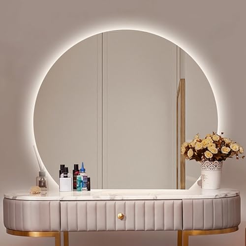 Xxbbyubo Intelligent Schminkspiegel mit Touchschalter, Halbrunder 3 Lichtfarben LED Dimmbar Dekospiegel, Anti-Beschlag Rahmenlos Spiegel Bad 80/90/100cm(Under Cut,90cm/36in) von Xxbbyubo