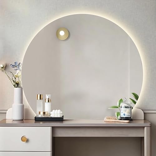 Xxbbyubo LED Badspiegel 90x80cm Halbrunder Beschlagfrei Spiegel mit Beleuchtung, 100x90cm Rahmenlos 3 Lichtfarbe Dimmbar Kosmetikspiegel mit Touchschalter für Kommode(Under Cut,90x100cm) von Xxbbyubo