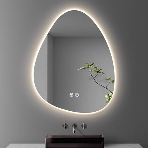 Xxbbyubo LED Dekorativer Wandspiegel, Asymmetrischer Intelligent Schminkspiegel mit 3 Lichtfarben Dimmbar, Badezimmer Anti-Beschlag mit Touchschalter(50 * 70cm) von Xxbbyubo